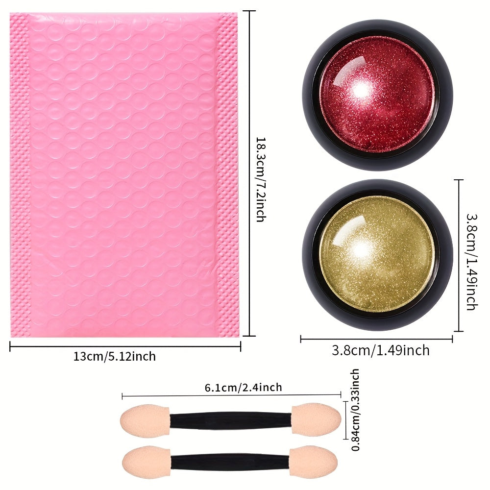 Magic Mirror Two-color Powder Dipping Set! Golden and red glitter + mirror super bright, with sponge brush, create noble high-end nail special effects, long-lasting without peeling off! One box can achieve advanced makeup eff